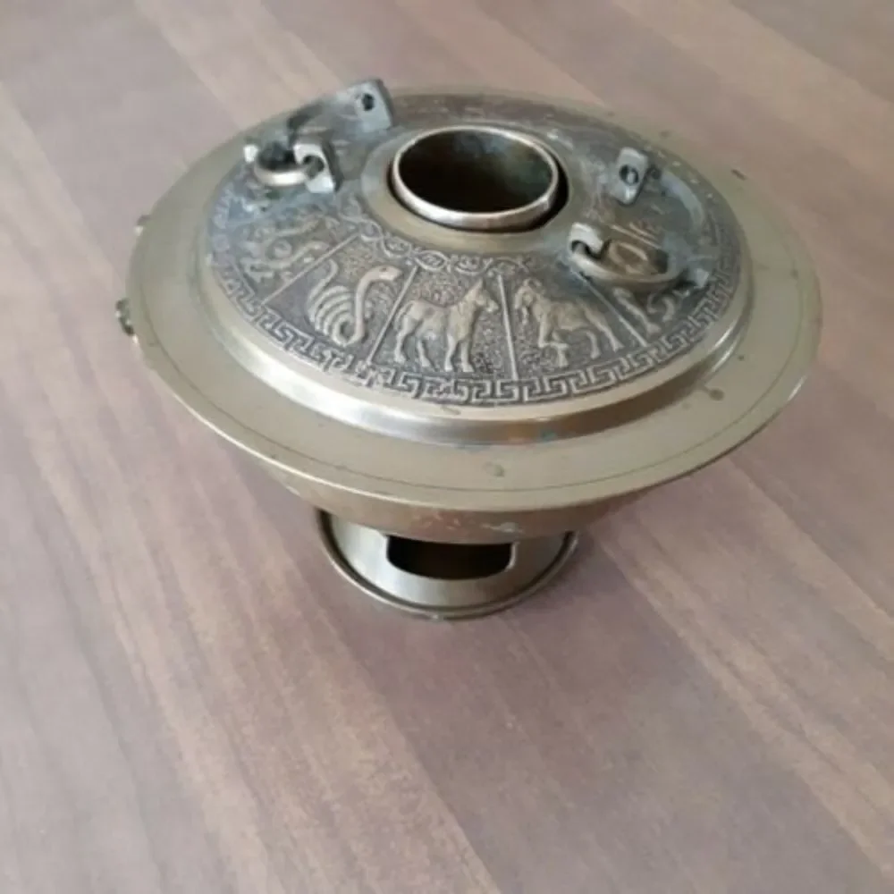 Vintage Chinese Zodiac Brass Hot Pot Fondue Soup Warmer Korea Brazier Korean
